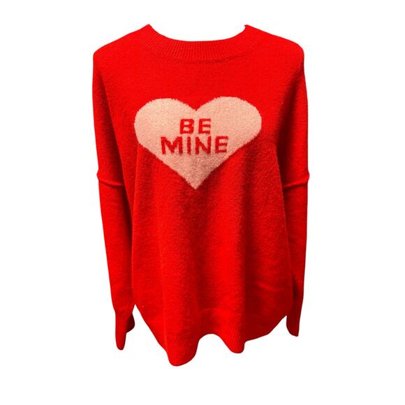 Vince Camuto Sweaters - Vince Camuto Valentine Sweater Size L Red Crew Neck Long Sleeves Heart Stretch